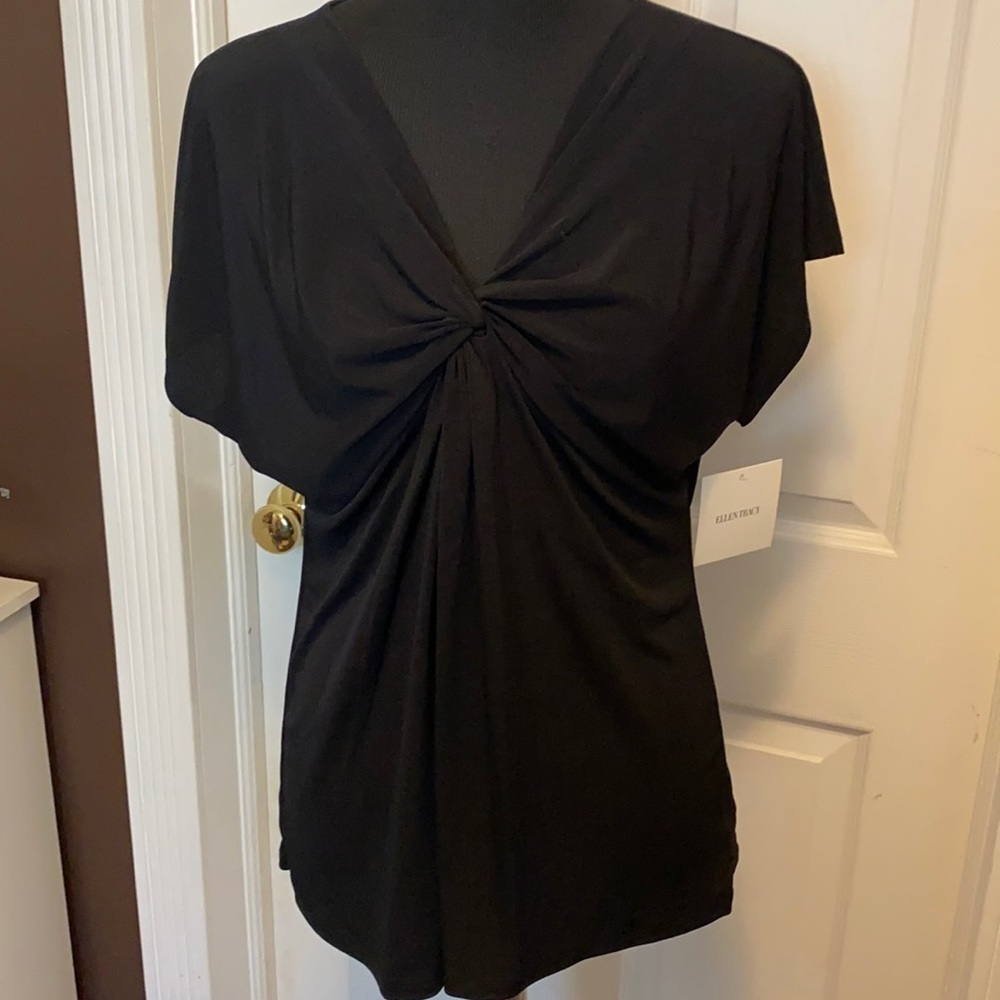 Ellen Tracy Top Blouse Twist Front V-neck sz L NWT